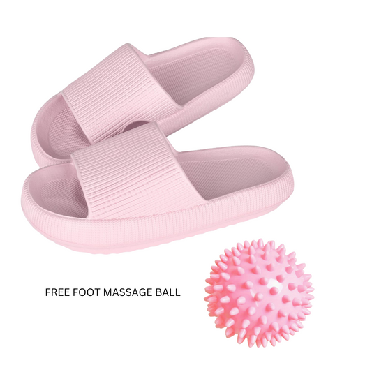 Pink Slippers Pillow Cloud Sliders for Women Plus Foot Massage Roller