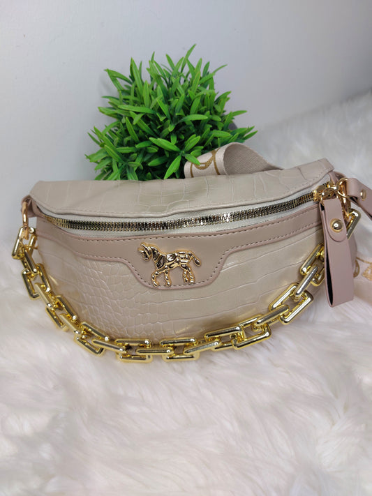 Small Crossbody Leather Shoulder Bag for Women - Beige