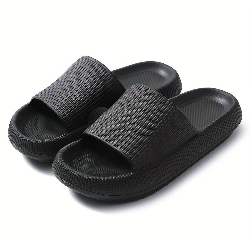 Black Slippers Pillow Cloud Sliders for Women Plus Foot Massage Roller