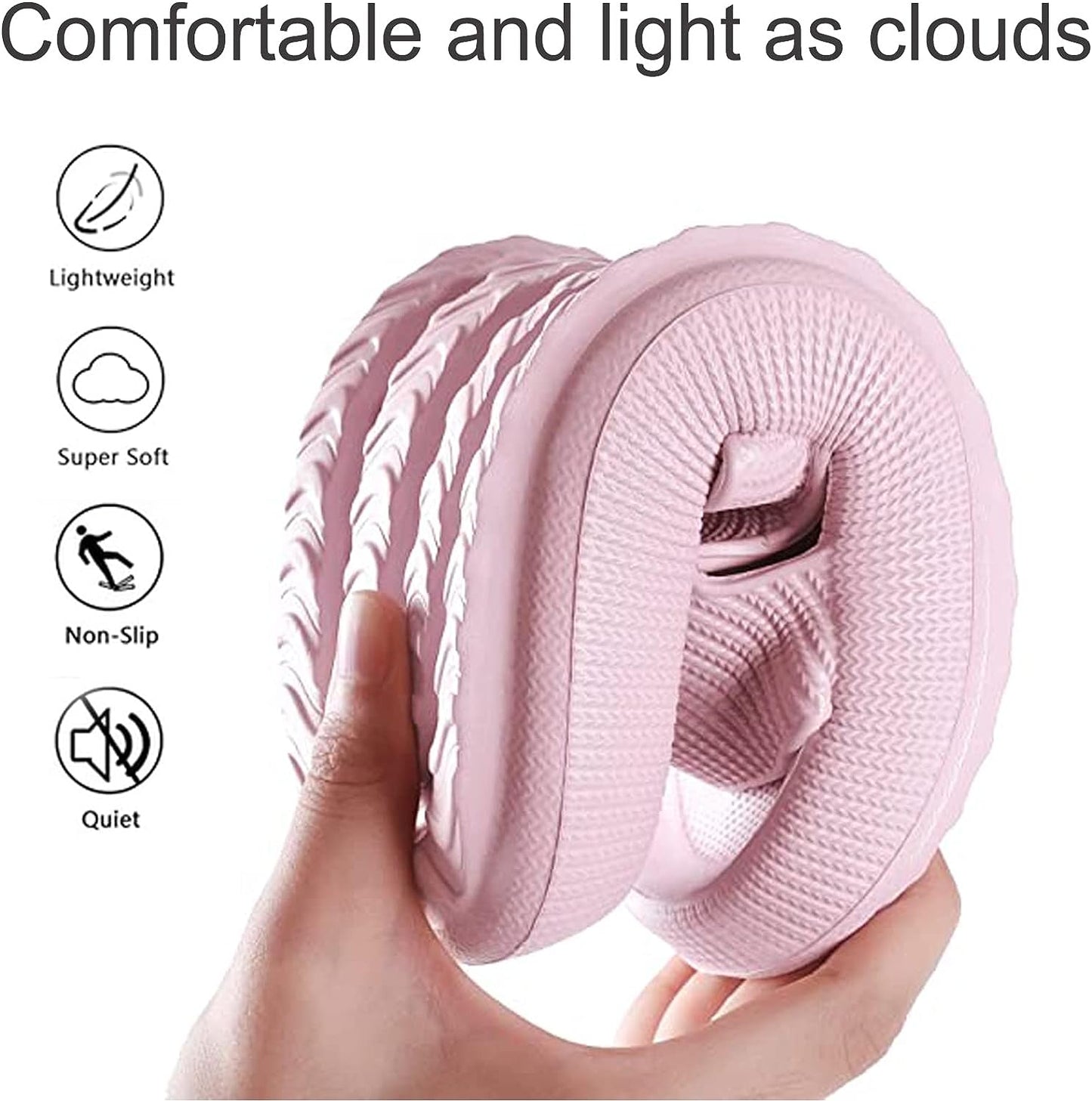 Pink Slippers Pillow Cloud Sliders for Women Plus Foot Massage Roller